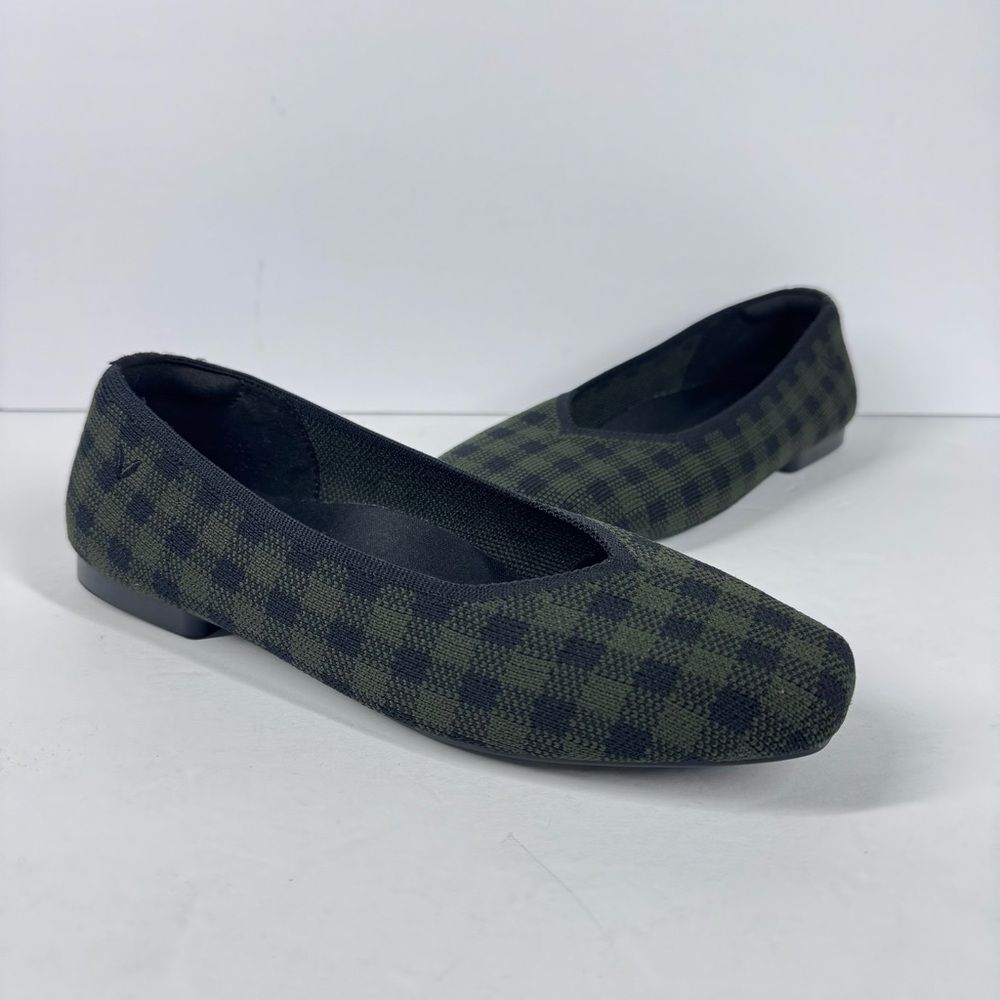 Vivana Margot 2.0 Square Toe V Cut Flats 7.5 Olive Plaid Comfort Slip On Preppy